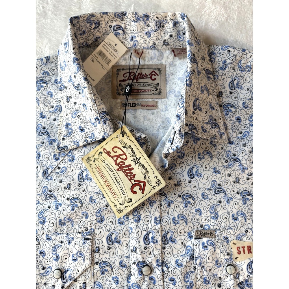 Rafter C Shirt Mens XXL Blue Western Paisley Pearl Snap Pro Flex 45 Performance